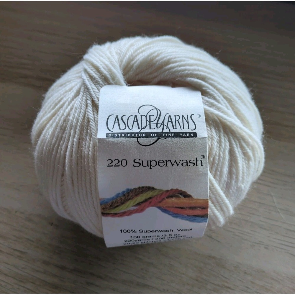 Cascade Yarn 220 Superwash White Cream 871 Skein Ball